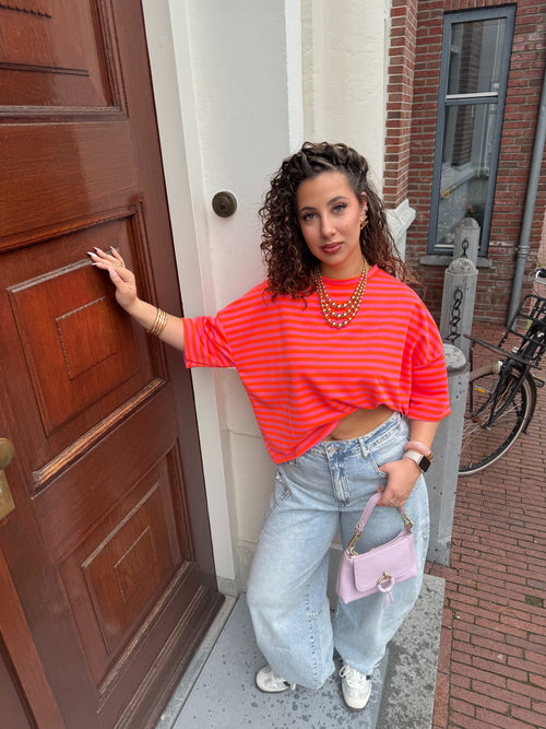 HAPPY STRIPED TEE PNK