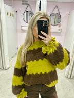 KNITTED STRIPED PULL GREEN/BROWN