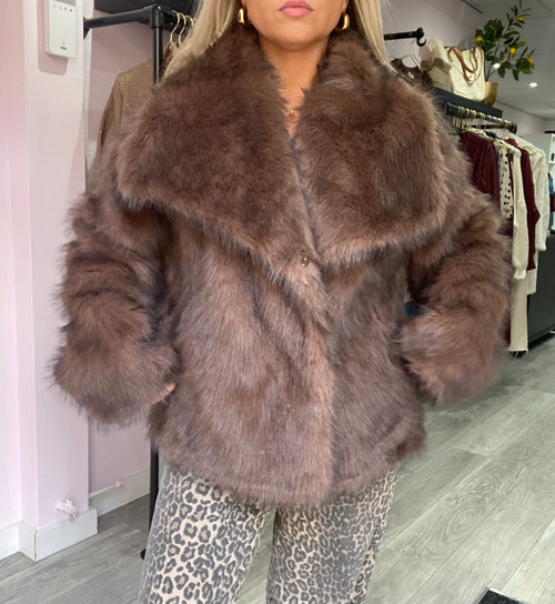 FAUX FUR JACKET BROWN