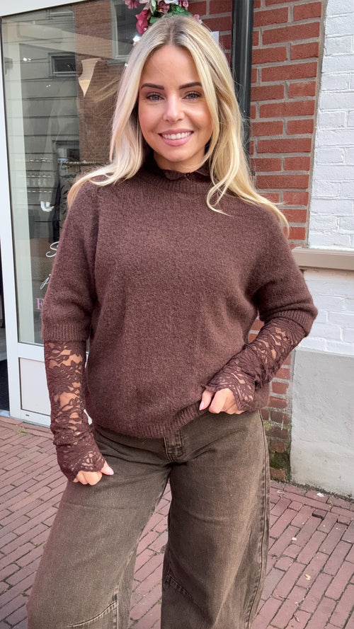 AMOUR LACE TOP BROWN