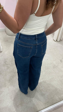 CUT OUT JEANS DARK BLUE