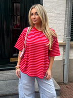 HAPPY STRIPED TEE RED/PINK