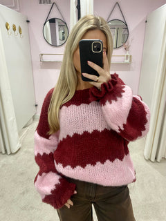 KNITTED STRIPED PULL PINK/BORDEAUX