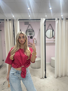 HAPPY STRIPED TEE RED/PINK