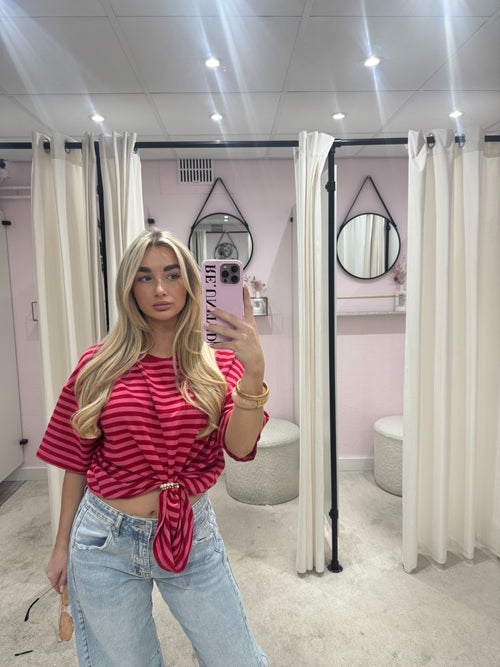 HAPPY STRIPED TEE RED/PINK