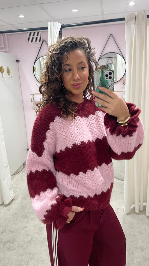 KNITTED STRIPED PULL PINK/BORDEAUX