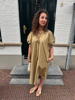 MAISON PUFFY SLEEVE DRESS OLIVE