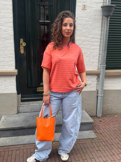 HAPPY STRIPED TEE ORANGE/PINK