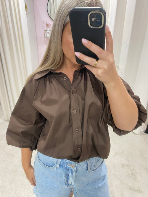 PUFFED SLEEVE BLOUSE BROWN