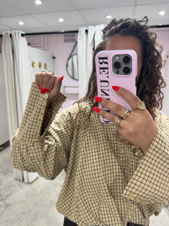CHECKERED BALLOON BLOUSE BEIGE