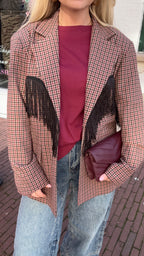 CHECKERED FRINGE BLAZER BORDEAUX