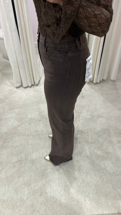 RHINESTONE TALL WIDE JEANS BROWN