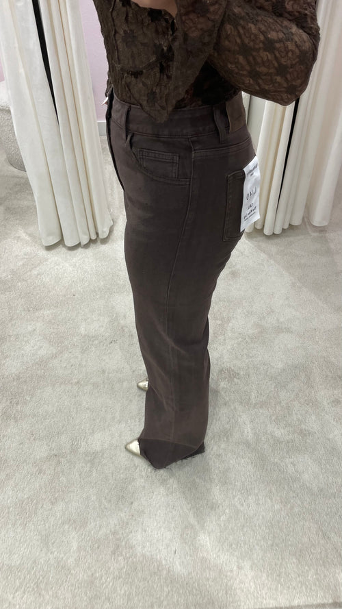 RHINESTONE TALL WIDE JEANS BROWN