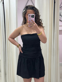LINNEN DRAPED MINI DRESS BLACK