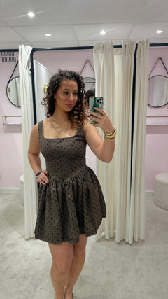 BALLOON POLCADOT DRESS BROWN