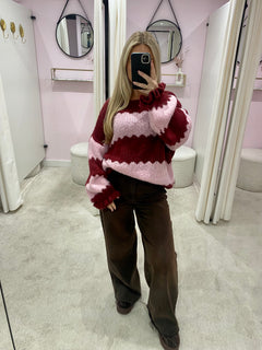 KNITTED STRIPED PULL PINK/BORDEAUX