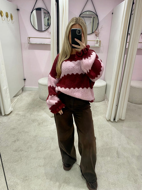 KNITTED STRIPED PULL PINK/BORDEAUX