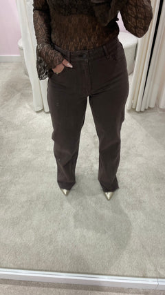 RHINESTONE TALL WIDE JEANS BROWN