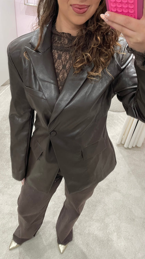 NINA PU BLAZER BROWN