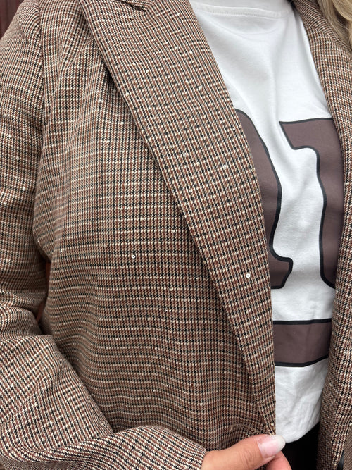 CHECKERED DIAMOND BLAZER BROWN