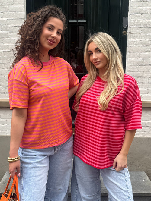 HAPPY STRIPED TEE RED/PINK