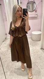 SATIN DRESS BROWN