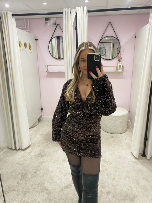 GLITTER ALL OVER DRESS CHOCOLATE