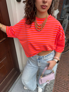 HAPPY STRIPED TEE PNK