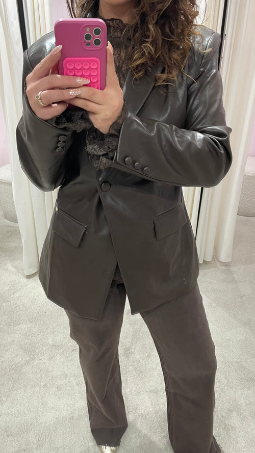 NINA PU BLAZER BROWN