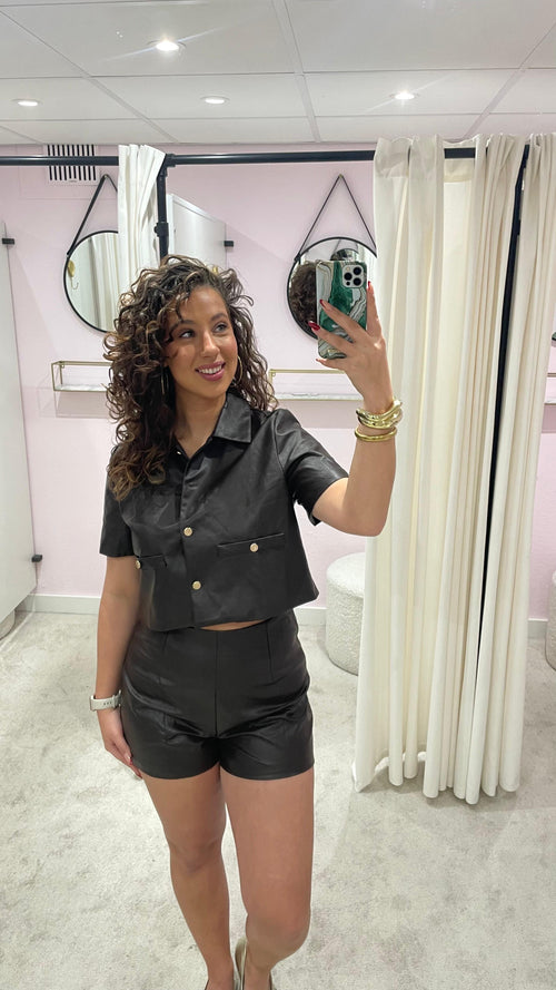 MELODY PU BLOUSE BROWN