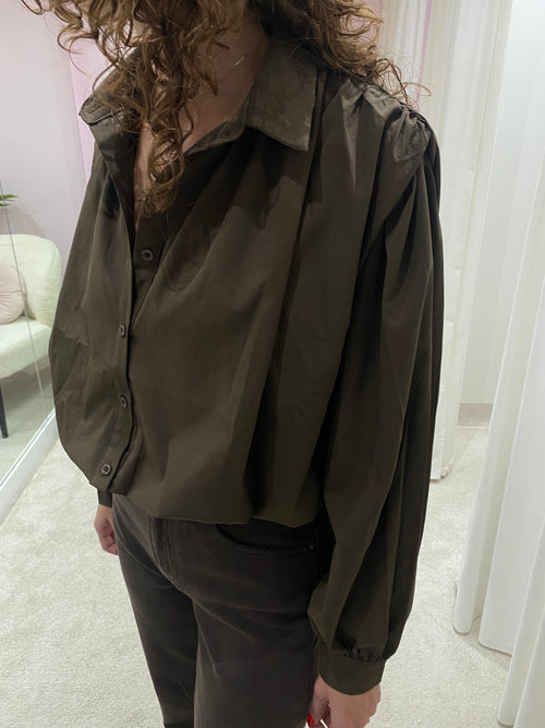 CROPPED BALLOON BLOUSE BROWN