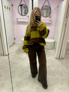 KNITTED STRIPED PULL GREEN/BROWN