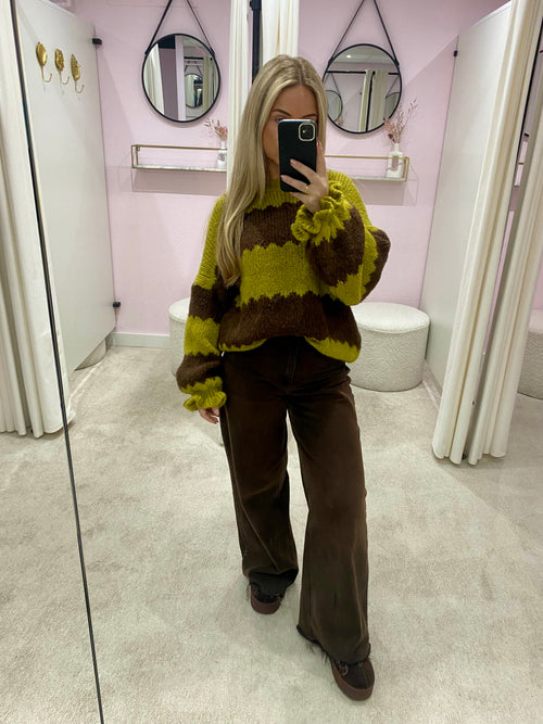 KNITTED STRIPED PULL GREEN/BROWN