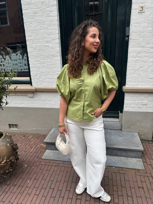 BALLOON SLEEVE BLOUSE GREEN