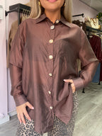 GABBY BLOUSE BUTTON BROWN