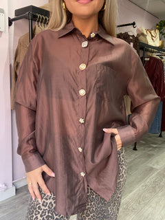 GABBY BLOUSE BUTTON BROWN