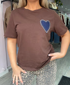 HEART DENIM TEE BROWN