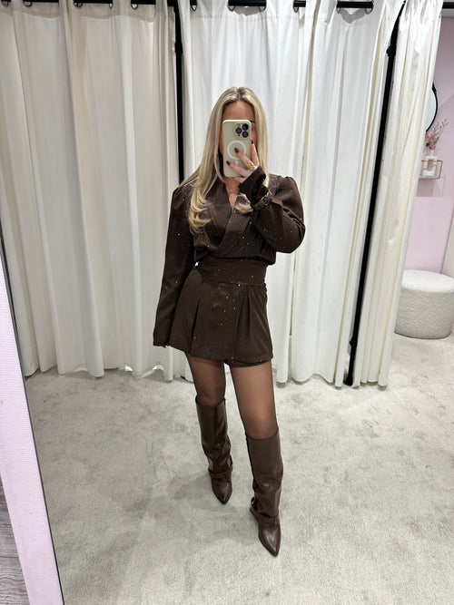 SPARKLE PLAYSUIT BROWN