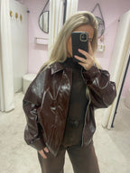 PATENT PU JACKET BROWN