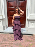 RUFFLE LONG DRESS AUBERGINE