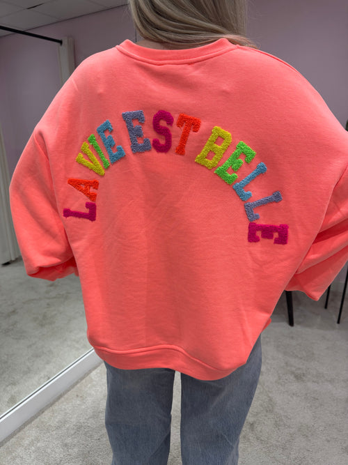 LA VIE EST BELLE SWEATER NEON PEACH