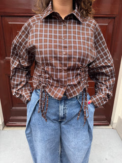 LILLY BLOUSE CHECKERED BROWN
