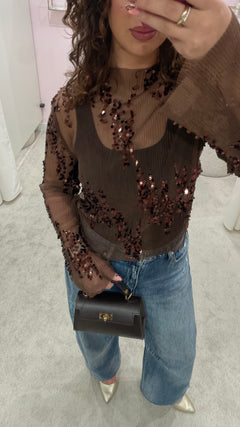 SPARKLE MESH TOP BROWN