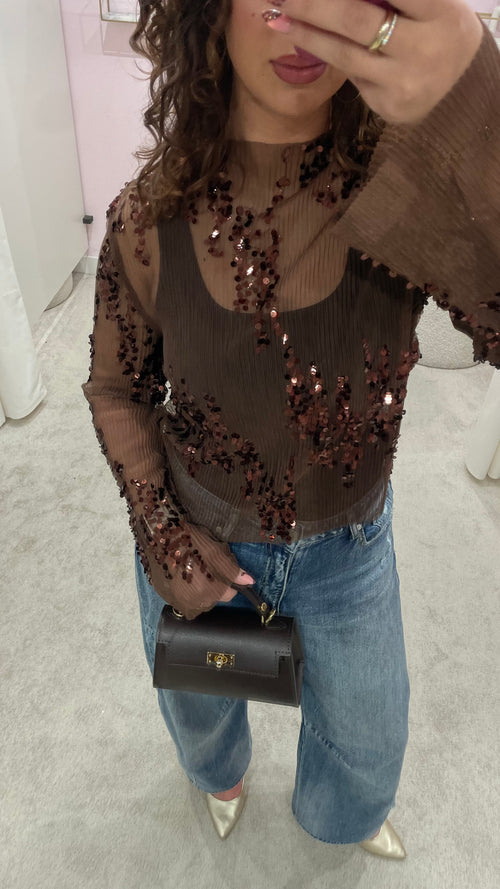SPARKLE MESH TOP BROWN