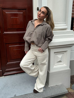 CHECKERED BALLOON BLOUSE BROWN