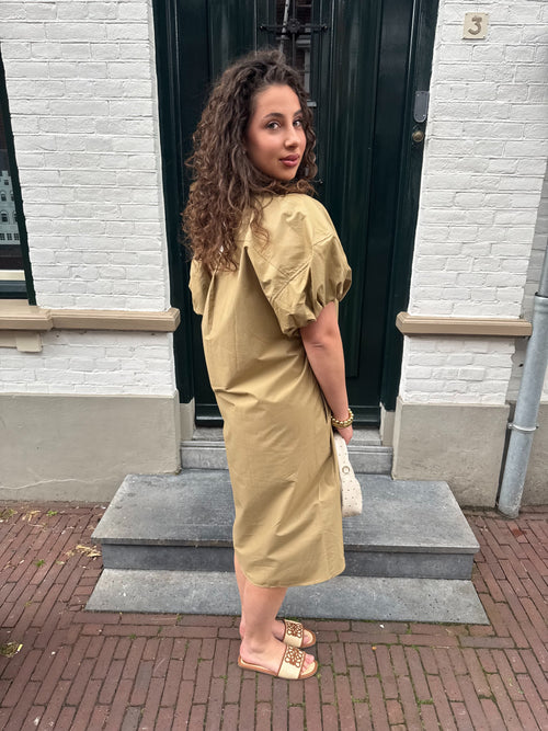 MAISON PUFFY SLEEVE DRESS OLIVE