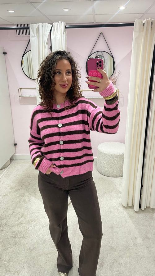 KNITTED VEST PINK/BROWN
