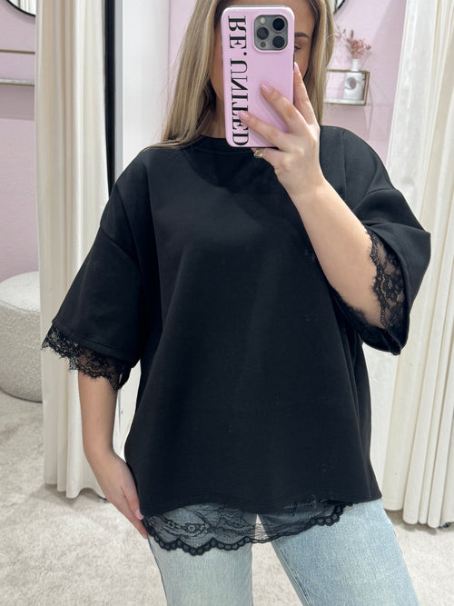SPLIT LACE TEE BLACK