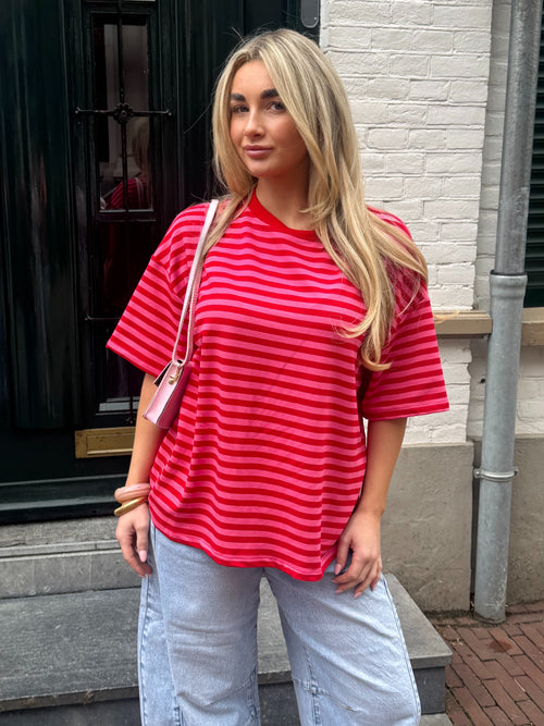 HAPPY STRIPED TEE RED/PINK