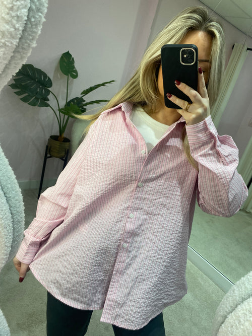 LOVELY STRIPED SPLIT BLOUSE PINK